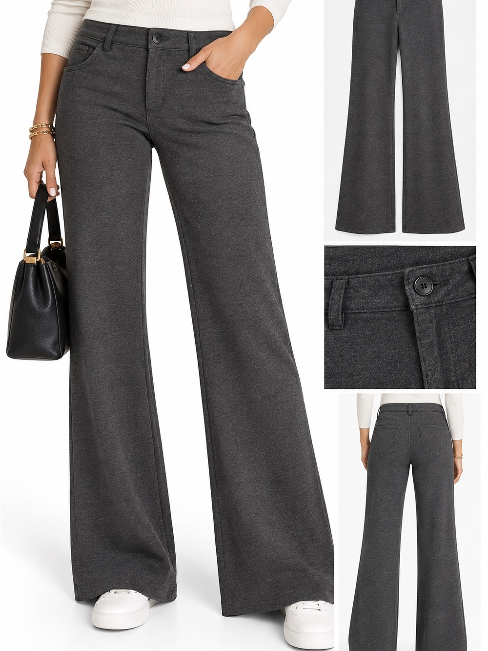 DKNY Charcoal Gray Wide-Leg Trousers